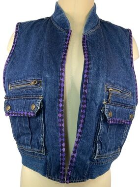 Lizwear Blue Denim Cropped Vest with Purple Trim Women’s Medium